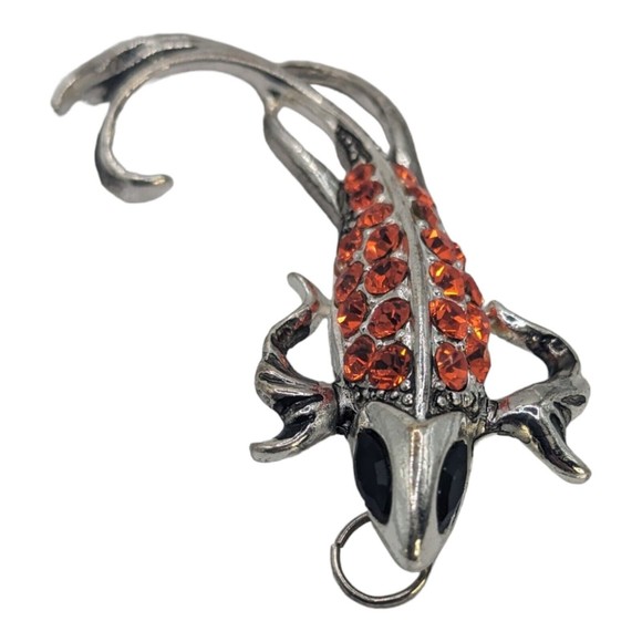 Silver Tone Metal Fish Pendant w/ Rhinestones Orange Fantail Carp Black Eyes - Picture 3 of 5